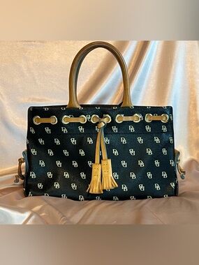 Dooney & Bourke Monogram Black & Tan Leather Tote Bag